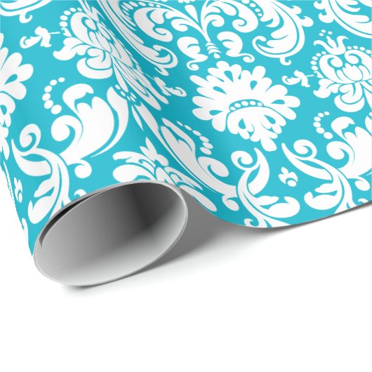 Cadeaupapier | Damask Floral Turquoise White (Rol Hoek)