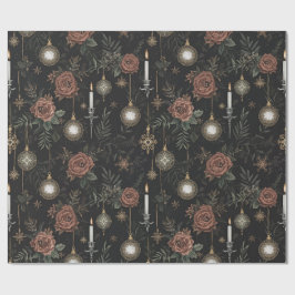 Cadeaupapier – Dieprode Rozen, Gouden Ornamenten