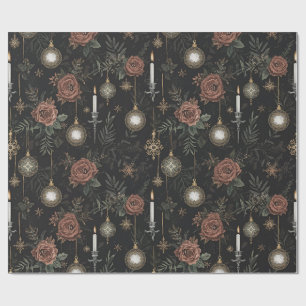 Cadeaupapier – Dieprode Rozen, Gouden Ornamenten
