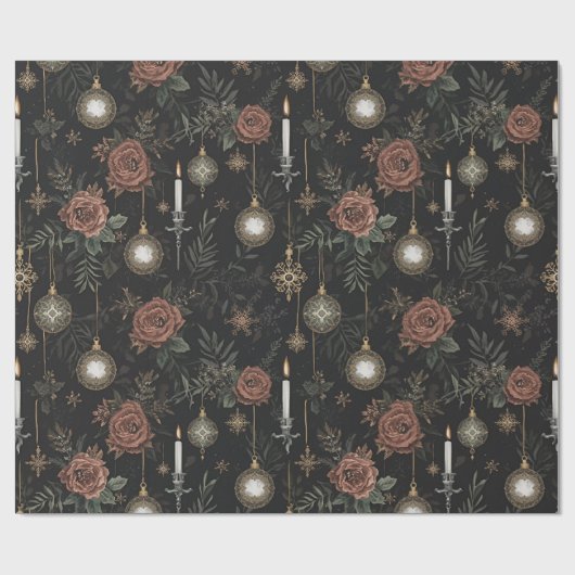 Cadeaupapier – Dieprode Rozen, Gouden Ornamenten  (Vlak)