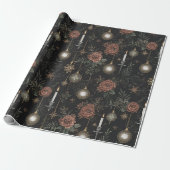 Cadeaupapier – Dieprode Rozen, Gouden Ornamenten  (Uitgerold)