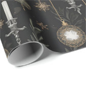 Cadeaupapier – Dieprode Rozen, Gouden Ornamenten  (Rol Hoek)