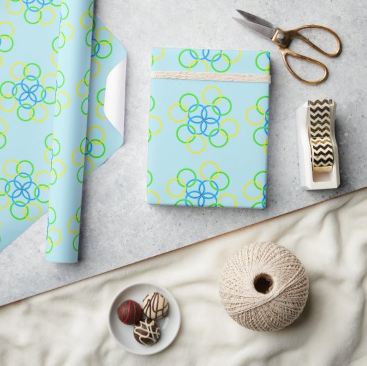 Cadeaupapier - elkaar kruisende ringen (blauw) (Crafts)
