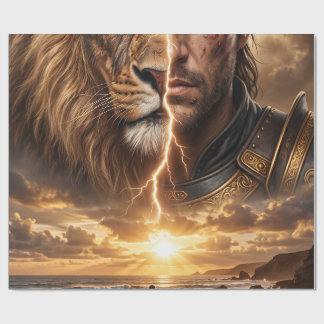 Cadeaupapier Epic Leeuw en Krijger Zonsondergang