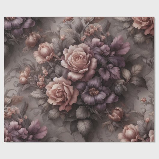 Cadeaupapier Floral Plum Copper Roos (Vlak)