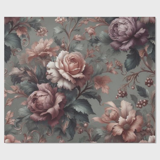 Cadeaupapier Floral Plum Copper Roos (Vlak)