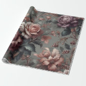 Cadeaupapier Floral Plum Copper Roos (Uitgerold)