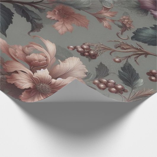 Cadeaupapier Floral Plum Copper Roos (Hoek)