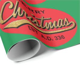 Cadeaupapier Groen/Rood "Retro Prettig Kerstfeest"
