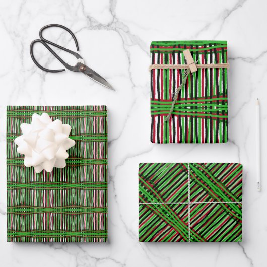 Cadeaupapier groen, zwart, rood, rood (Voorkant)