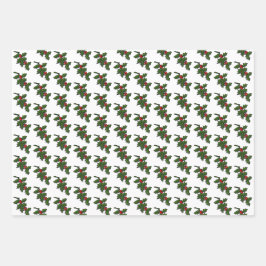 Cadeaupapier - Hulstbladeren en bessen