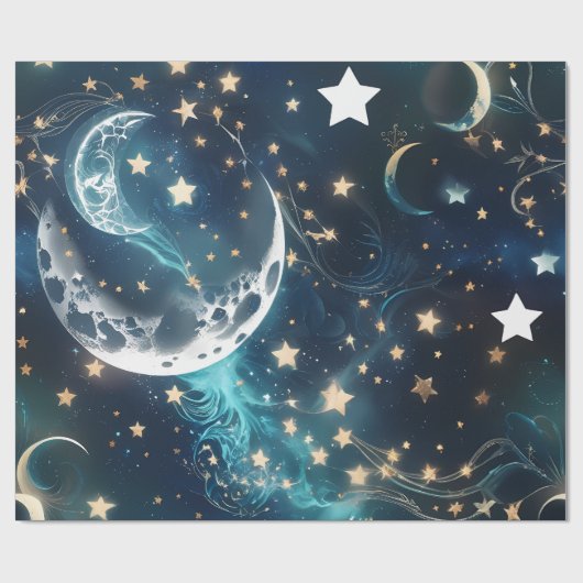 Cadeaupapier – Icy Blue Maanfasen (Vlak)