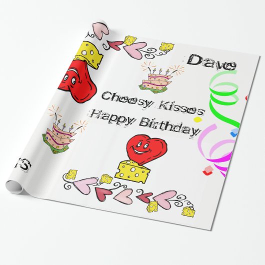 Cadeaupapier Kaasachtig Rode Hart Gefeliciteerd (Uitgerold)