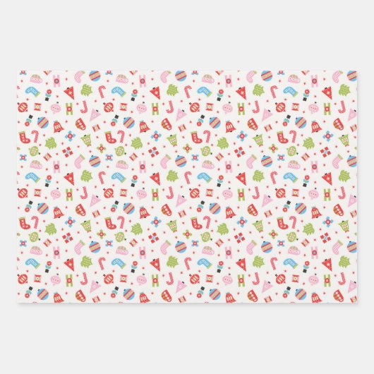 Cadeaupapier Kerst rood en roze inpakpapier Zij (Voorkant)