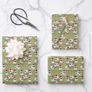 Cadeaupapier kerstset met charmante schapen