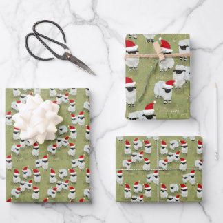 Cadeaupapier kerstset met charmante schapen