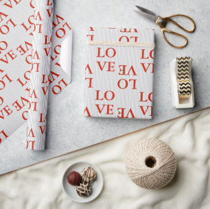 Cadeaupapier - LOVE Rode Strepen Grijs