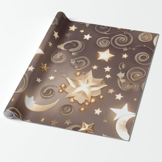 Cadeaupapier – Luxe Champagne Goud Celestiaal Maan (Uitgerold)