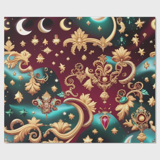 Cadeaupapier – Luxe Dieprood Hemelse Maan (Vlak)