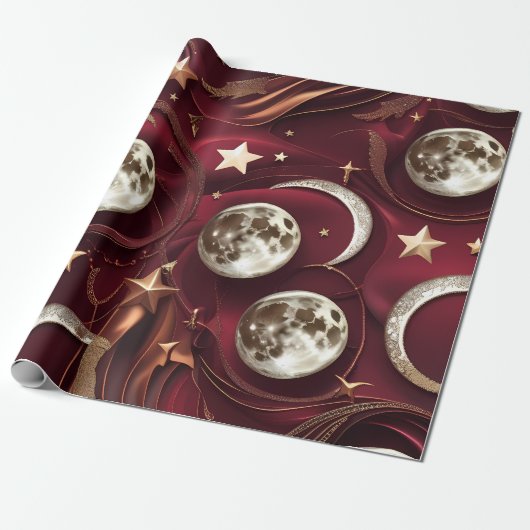 Cadeaupapier – Luxe Garnetrode Maan (Uitgerold)
