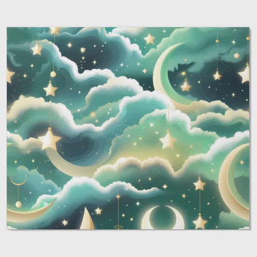 Cadeaupapier – Luxe Mintgroene Hemelse Maan (Vlak)