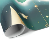 Cadeaupapier – Luxe Mintgroene Hemelse Maan (Rol Hoek)