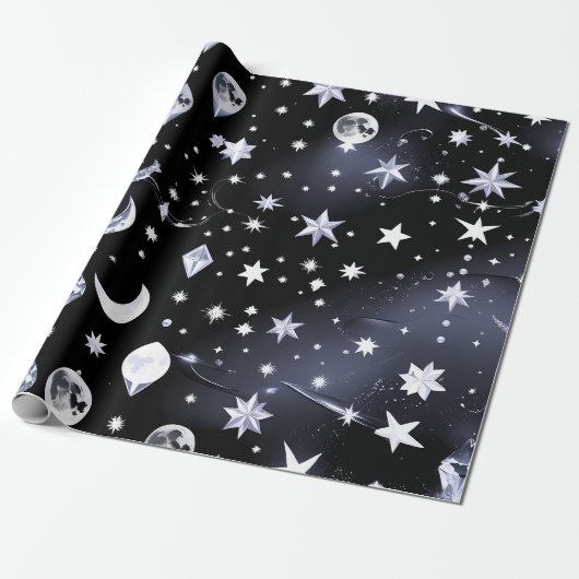 Cadeaupapier - Luxe Onyx Celestial Moon (Uitgerold)