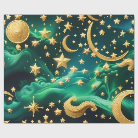 Cadeaupapier – Luxe Smaragd Kleur Hemelse Maan (Vlak)