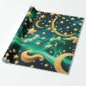 Cadeaupapier – Luxe Smaragd Kleur Hemelse Maan (Uitgerold)