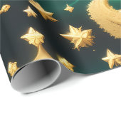 Cadeaupapier – Luxe Smaragd Kleur Hemelse Maan (Rol Hoek)