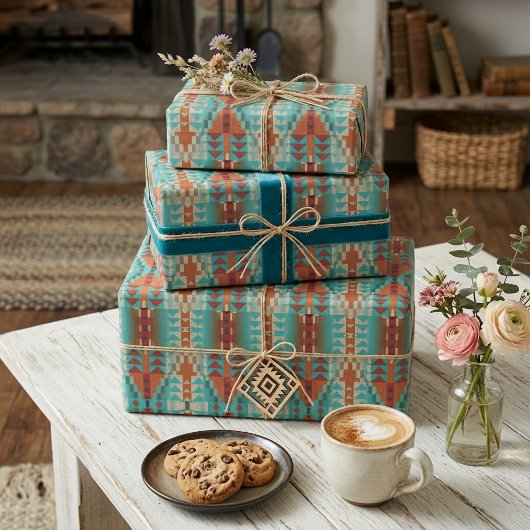 Cadeaupapier met Aqua Turquoise Oranje Bruin Mozaï