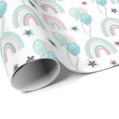Cadeaupapier met ballonnen en regenbogen. (Rol Hoek)