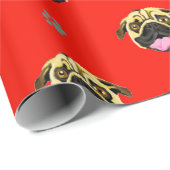 Cadeaupapier met cute Pug-gezicht Rood (Rol Hoek)