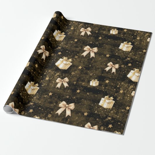 Cadeaupapier met gouden glittersparels sterren (Uitgerold)