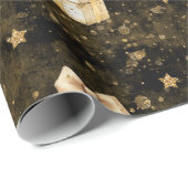 Cadeaupapier met gouden glittersparels sterren (Rol Hoek)