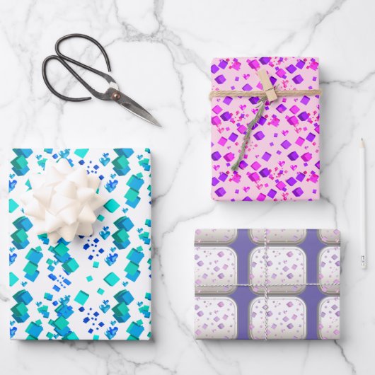 Cadeaupapier met harten en kubussen (Voorkant)