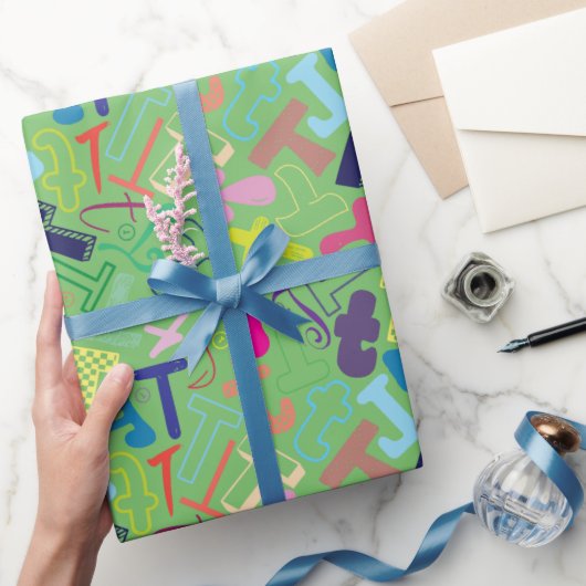 Cadeaupapier met letter T - Groen (Geschenken)