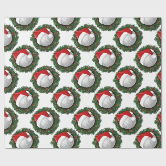 Cadeaupapier met novelty golfbal en kerstmuts (Vlak)