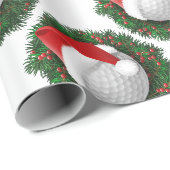 Cadeaupapier met novelty golfbal en kerstmuts (Rol Hoek)