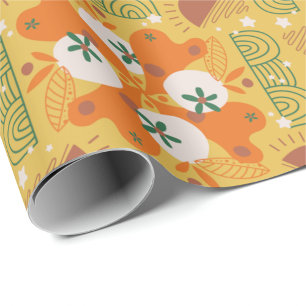 Cadeaupapier met oranje,geel bloempatroon