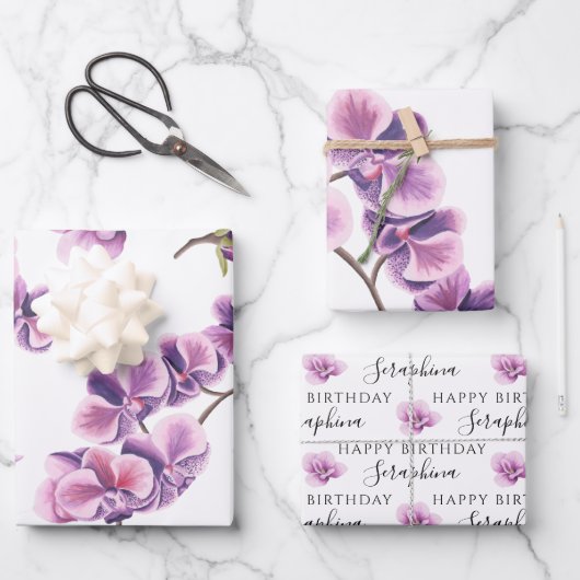 Cadeaupapier met orchideeën voor verjaardag (Voorkant)