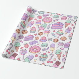 Cadeaupapier met pastelkleurige desserts