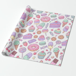 Cadeaupapier met pastelkleurige desserts