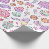 Cadeaupapier met pastelkleurige desserts (Hoek)