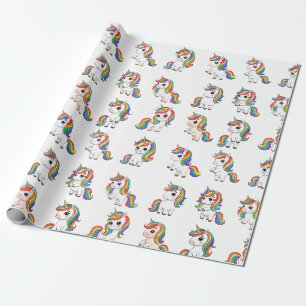 Cadeaupapier met Regenboog en Schattige Eenhoorns