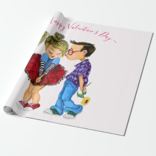 Cadeaupapier met Valentijnsdag van paardenliefde