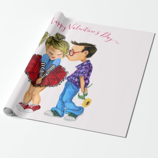 Cadeaupapier met Valentijnsdag van paardenliefde (Uitgerold)