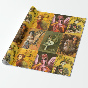 Cadeaupapier met vintage decoratieve figuren
