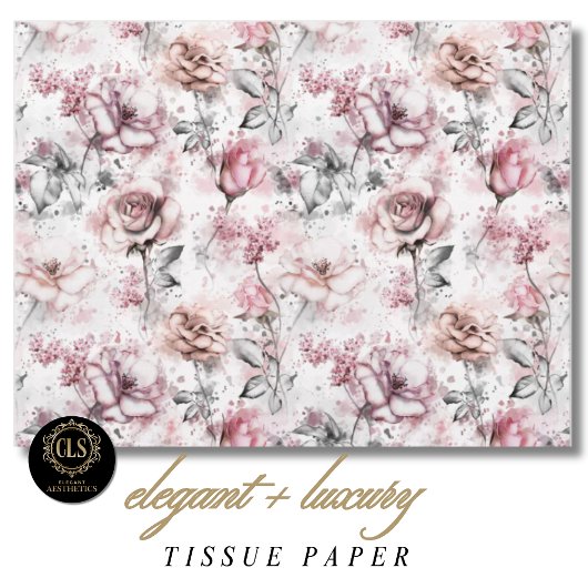 Cadeaupapier met vintage roos motief tissuepapier