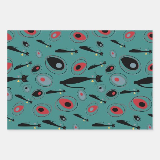 Cadeaupapier | Midden-eeuwse moderne atoomkatten (Voorkant)